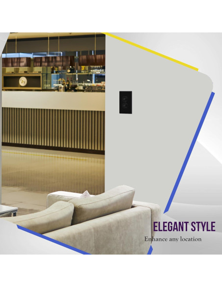 Placa de Pared Doble Jumbo ENERLITES 13.97x8.89cm Negro 5 Pzas