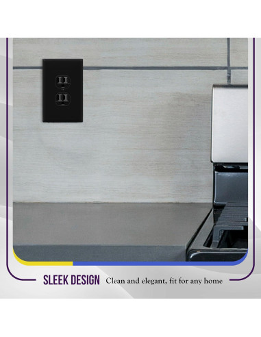 Placa de Pared Doble Jumbo ENERLITES 13.97x8.89cm Negro 5 Pzas