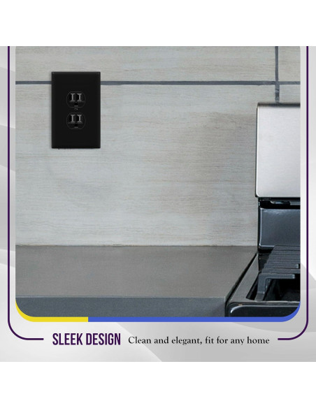 Placa de Pared Doble Jumbo ENERLITES 13.97x8.89cm Negro 5 Pzas