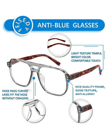 Gafas de Lectura FEISEDY Aviador Retro 2.0x Filtro Luz Azul