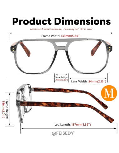 Gafas de Lectura FEISEDY Aviador Retro 2.0x Filtro Luz Azul