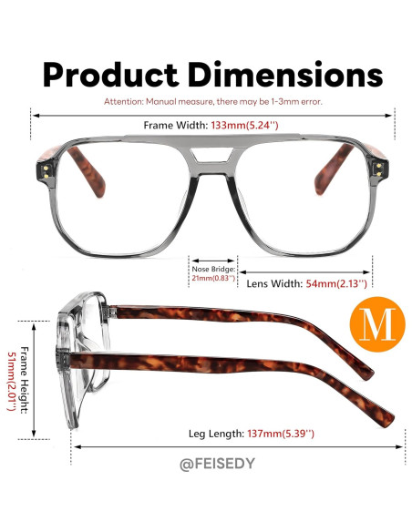 Gafas de Lectura FEISEDY Aviador Retro 2.0x Filtro Luz Azul