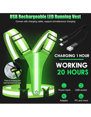 Chaleco Reflectante LED SAWNZC Ajustable para Correr 5 Colores