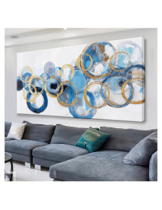 Arte Abstracto en Lienzo Suconvng Círculo Azul Dorado 60x120cm