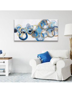 Arte Abstracto en Lienzo Suconvng Círculo Azul Dorado 60x120cm 2