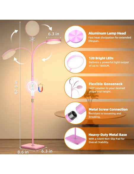 Lámpara de Pie LED PACOVY Rosa 120 LEDs 18W Regulable