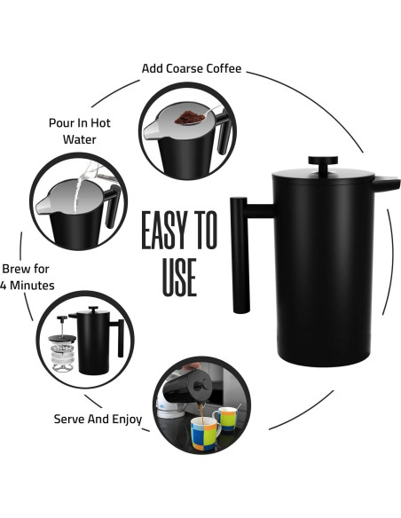 Prensa Francesa Utopia Kitchen 12 Oz Acero Inoxidable Doble Pared