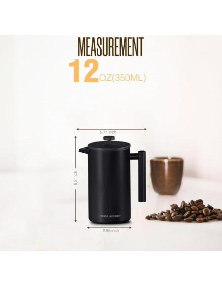Prensa Francesa Utopia Kitchen 12 Oz Acero Inoxidable Doble Pared