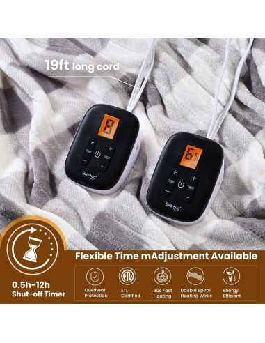 Manta Eléctrica Bearhug Queen 84x90 Terciopelo 10 Niveles