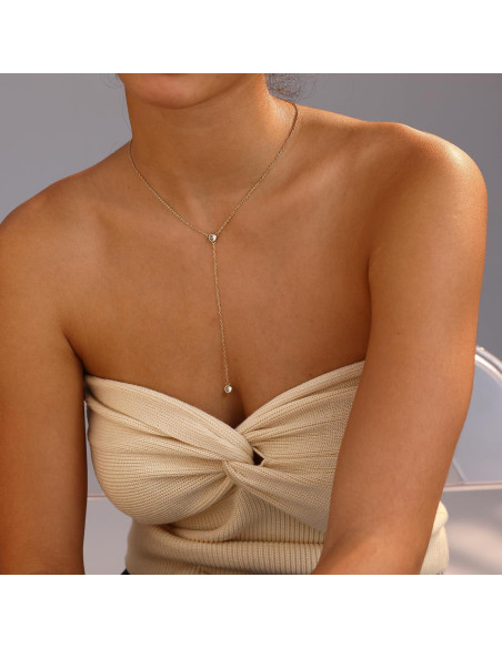 Collar Lariat de Oro 14k Fwlisesa para Mujeres 42 cm