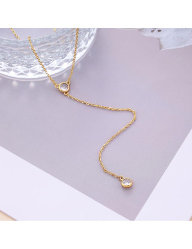 Collar Lariat de Oro 14k Fwlisesa para Mujeres 42 cm
