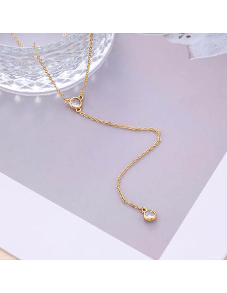 Collar Lariat de Oro 14k Fwlisesa para Mujeres 42 cm