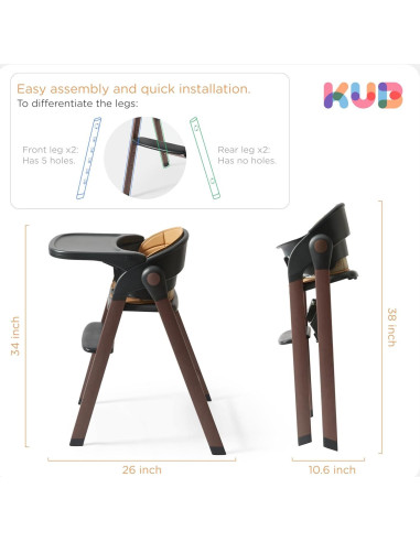 Silla Alta KUB Ajustable Plegable para Bebés y Niños 127kg