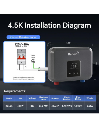 Calentador de Agua Eléctrico Ranein 4.5 kW Bajo Fregadero