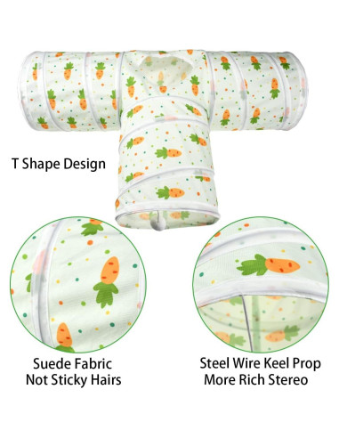 Túnel Colapsable para Mascotas Vehomy 3 Vías con Patrones de Zanahoria