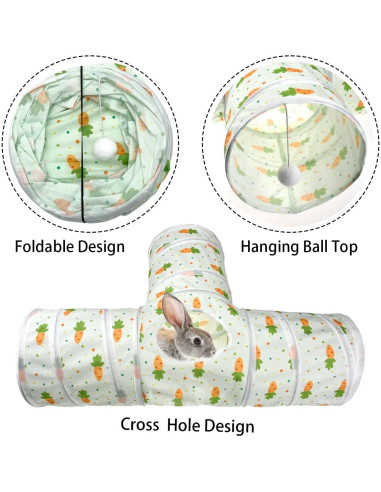 Túnel Colapsable para Mascotas Vehomy 3 Vías con Patrones de Zanahoria