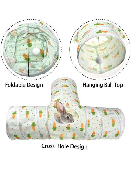Túnel Colapsable para Mascotas Vehomy 3 Vías con Patrones de Zanahoria