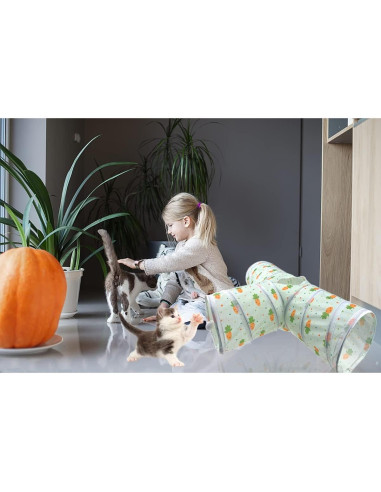 Túnel Colapsable para Mascotas Vehomy 3 Vías con Patrones de Zanahoria