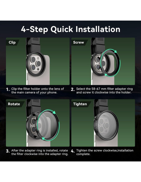 Filtro ND APEXEL 67mm Variable ND2-ND400 para Cámara