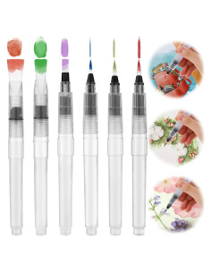 6 Bolígrafos de Acuarela Recargables Abeillo - Punta Fina y Plana