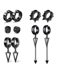 5 Pares Pendientes de Aro Sin Perforar Priza Jewelry Negro