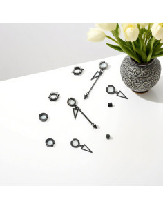 5 Pares Pendientes de Aro Sin Perforar Priza Jewelry Negro 2