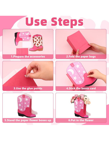 16 Cajas de Regalo en Forma de Botas de Vaquero Rosa Eshylala