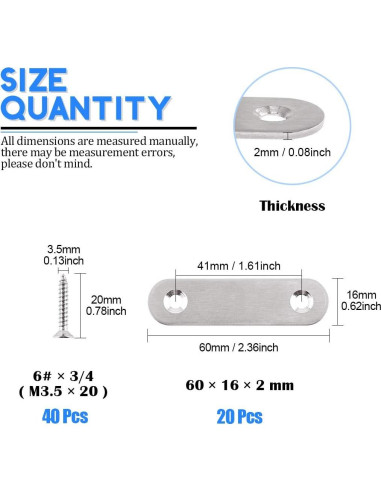 Glarks Soportes Planos Rectos de Acero Inoxidable 60mm - 20 Pcs