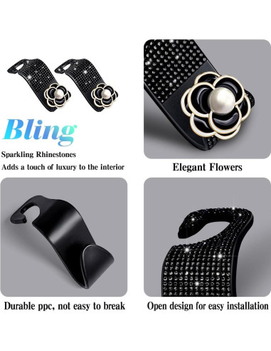 Ganchos de Accesorios para Automóvil Murimt - 2 Piezas Flor Negra