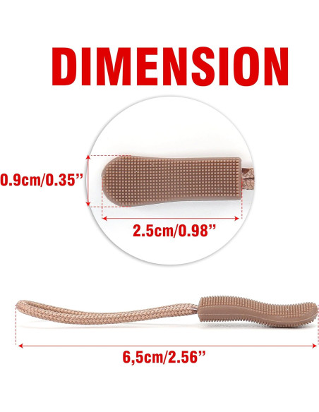 10 Tiradores de Cremallera Beige Badong - Cuerda de Nylon 65mm