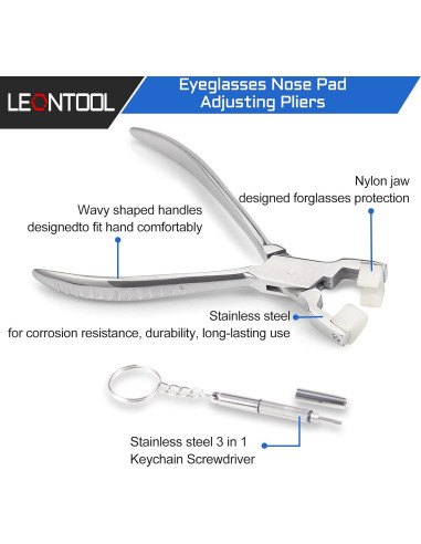 Alicates Ajuste Gafas LEONTOOL 15 cm + Destornillador Mini