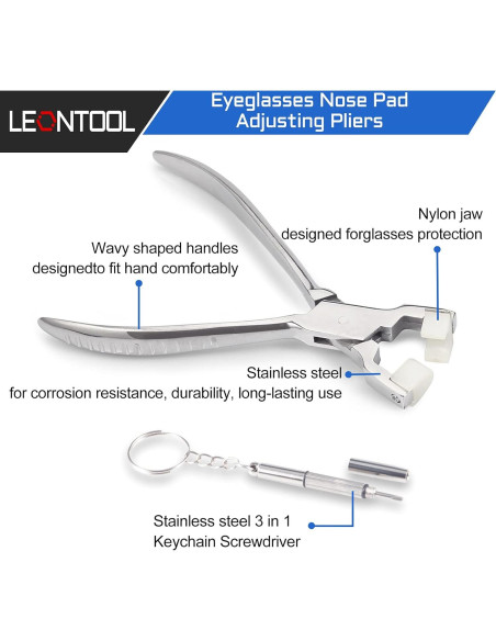 Alicates Ajuste Gafas LEONTOOL 15 cm + Destornillador Mini
