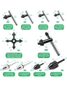 Juego de Brocas Sin Llave 10 Piezas Yauhar Adaptadores 6.35mm 2