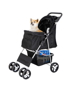 Carrito de Paseo para Mascotas LEMY 4 Ruedas Plegable Negro