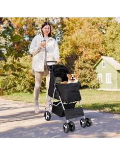 Carrito de Paseo para Mascotas LEMY 4 Ruedas Plegable Negro 2