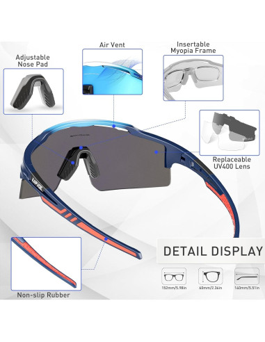 Gafas de Ciclismo KAPVOE UV400 con 3 Lentes Reemplazables