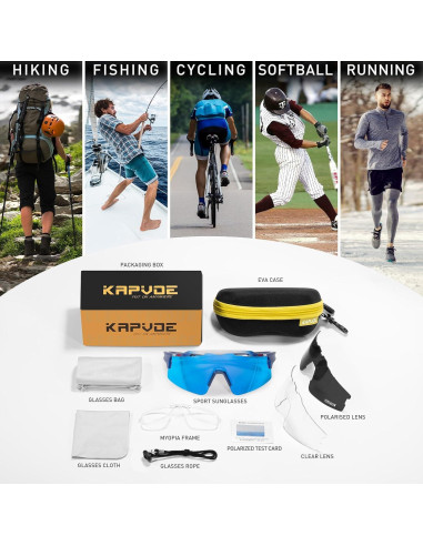 Gafas de Ciclismo KAPVOE UV400 con 3 Lentes Reemplazables