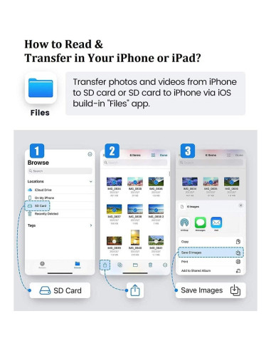 Lector de Tarjetas SD esbeecables Lightning 2 en 1 para iPhone/iPad