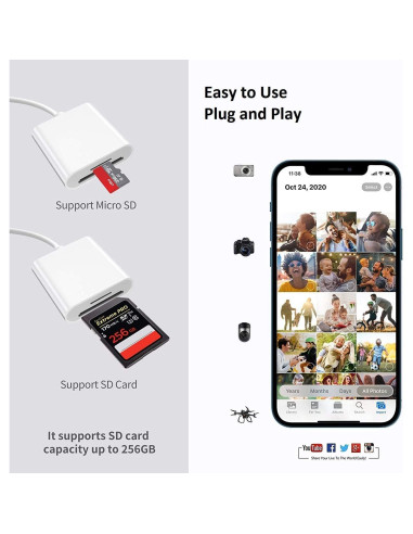 Lector de Tarjetas SD esbeecables Lightning 2 en 1 para iPhone/iPad