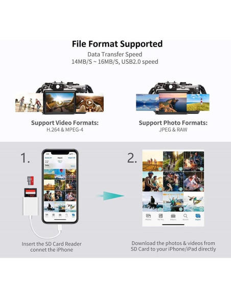 Lector de Tarjetas SD esbeecables Lightning 2 en 1 para iPhone/iPad