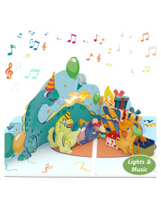 Tarjeta de Cumpleaños Musical Pop-Up Dinosaurio Ecloverlife 14.5x20.8cm