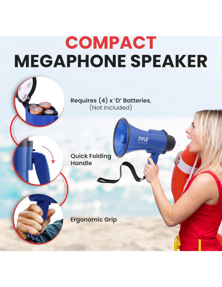 Megáfono Pyle PMP31BL 30W con Sirena y Micrófono - Azul