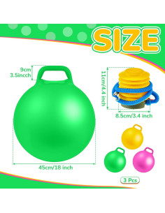 Bolas Saltarinas Inflables Lewtemi 45 cm 3 Pcs con Mangos 2