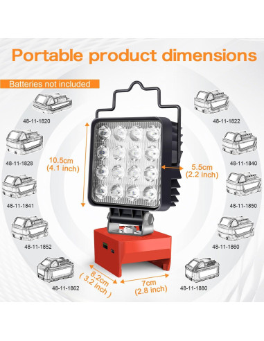 Luz de Trabajo LED 48W Myteaworld para Batería Milwaukee M18
