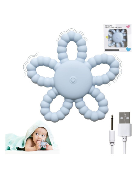 Mordedor Vibrante para Bebé Silicona Azul USB 3 Configuraciones