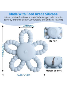 Mordedor Vibrante para Bebé Silicona Azul USB 3 Configuraciones 2