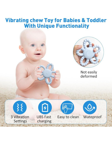 Mordedor Vibrante para Bebé Silicona Azul USB 3 Configuraciones