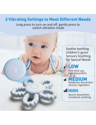 Mordedor Vibrante para Bebé Silicona Azul USB 3 Configuraciones