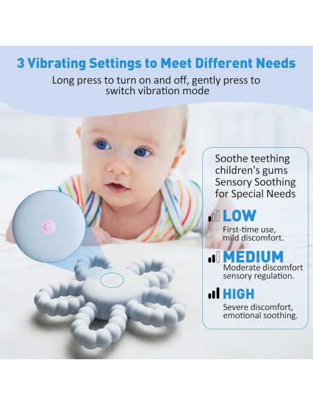 Mordedor Vibrante para Bebé Silicona Azul USB 3 Configuraciones