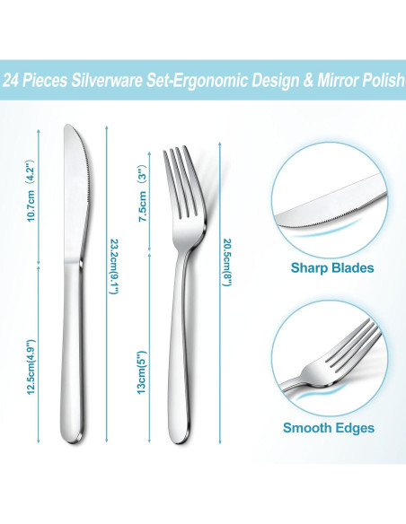 Juego de 24 Piezas de Cubiertos Gymdin - Acero Inoxidable Pulido